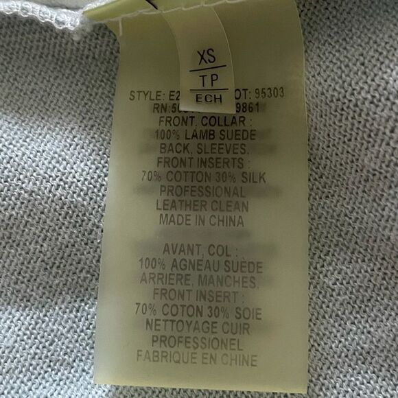 Elie Tahari Baby Blue Lamb Suede Collar/Trim Cardigan - Picture 4 of 4